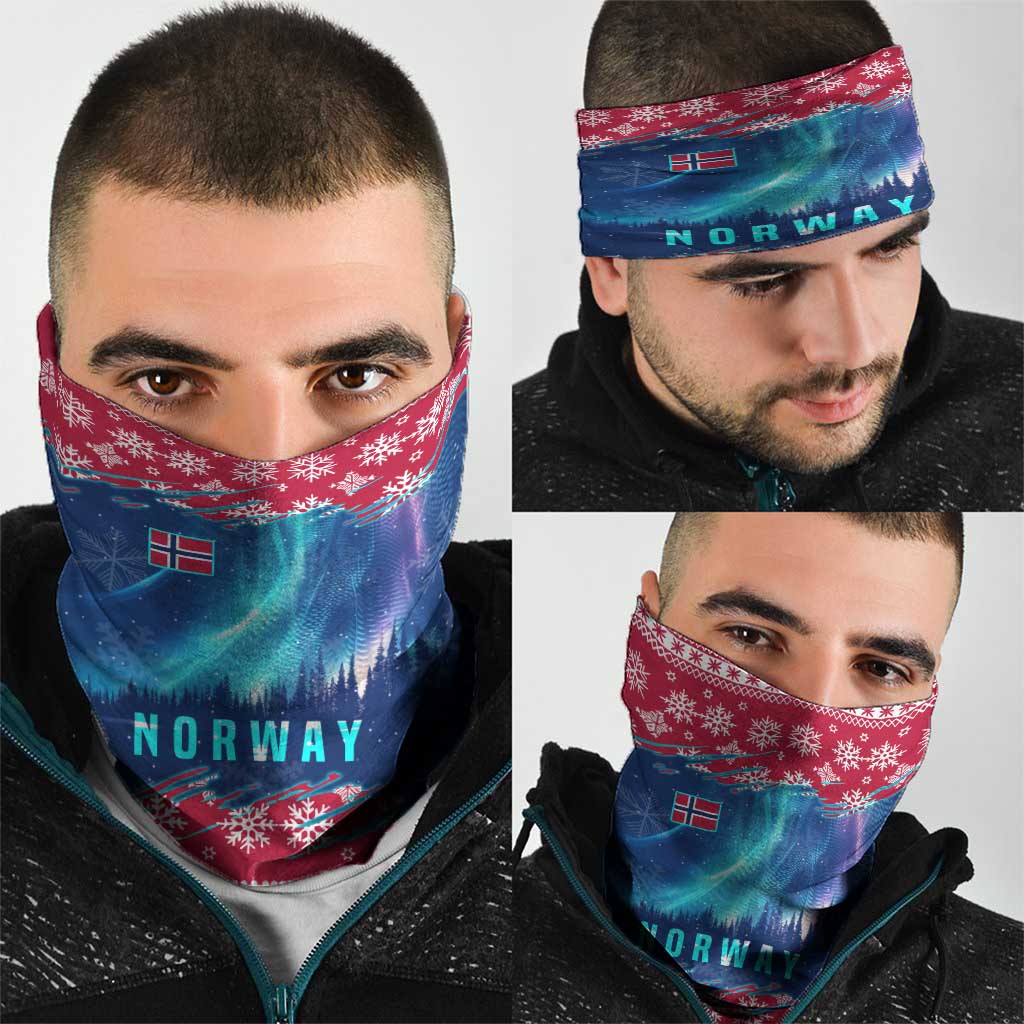 Norway Christmas Neck Gaiter with Northern Lights Snowflake Pattern and Nordic Forest TS04