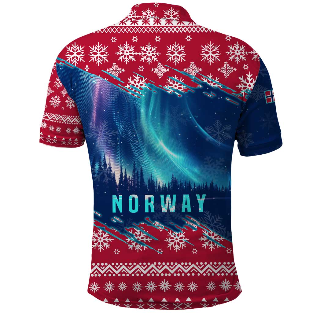 Norway Christmas Polo Shirt with Northern Lights Snowflake Pattern and Nordic Forest TS04