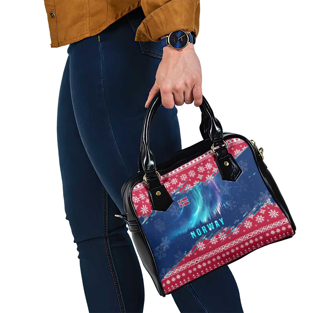 Norway Christmas Shoulder Handbag with Northern Lights Snowflake Pattern and Nordic Forest TS04