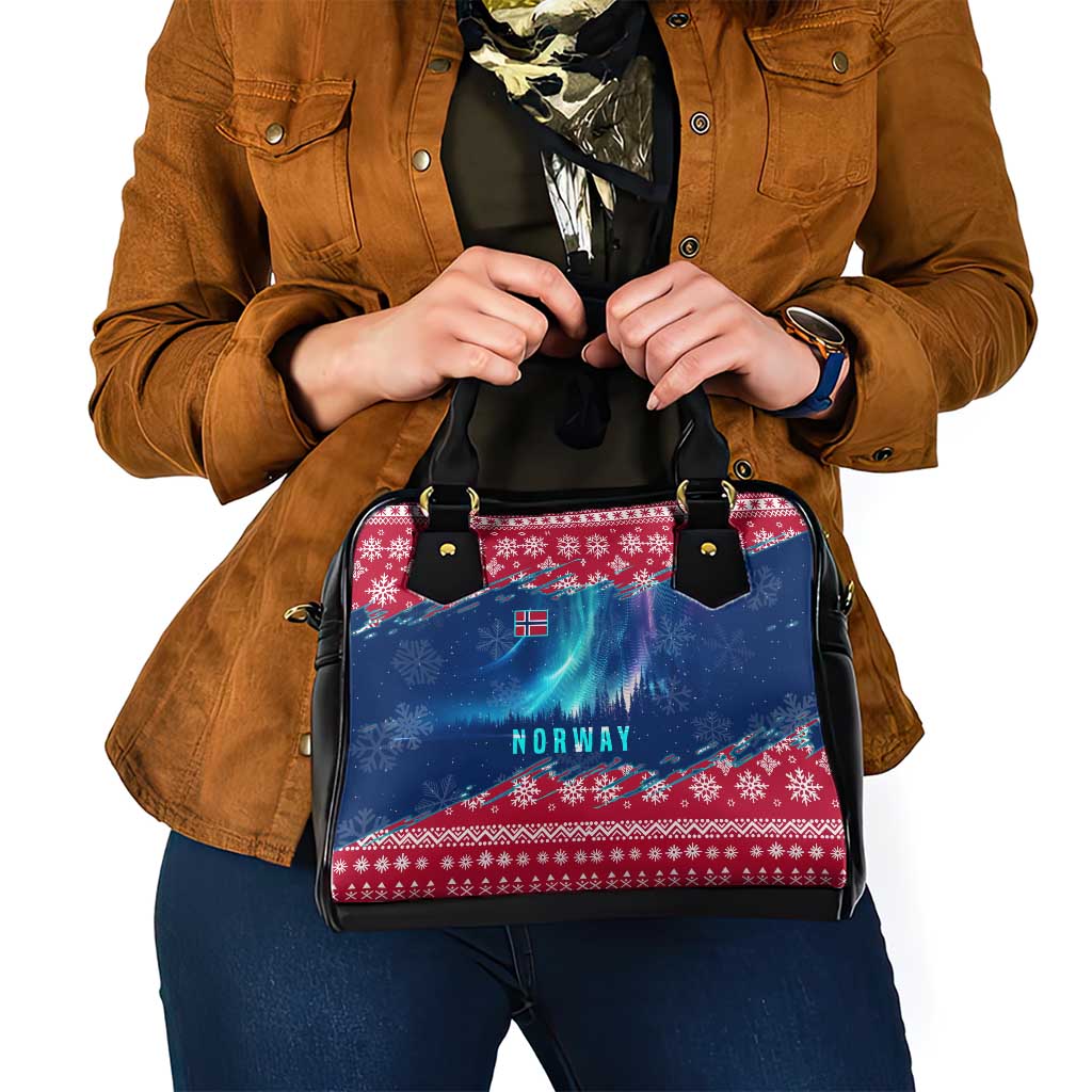 Norway Christmas Shoulder Handbag with Northern Lights Snowflake Pattern and Nordic Forest TS04