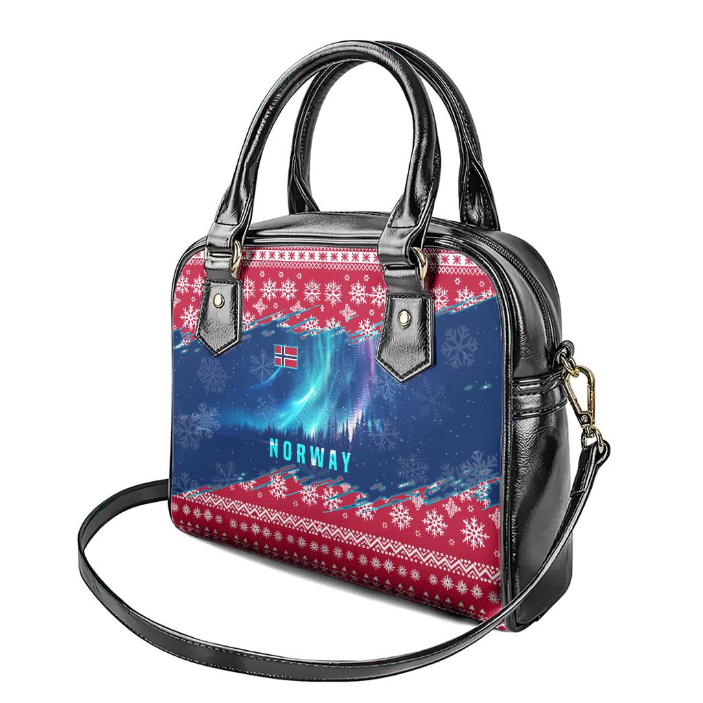 Norway Christmas Shoulder Handbag with Northern Lights Snowflake Pattern and Nordic Forest TS04