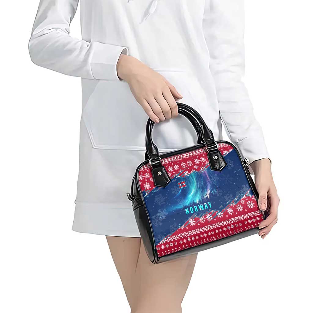 Norway Christmas Shoulder Handbag with Northern Lights Snowflake Pattern and Nordic Forest TS04