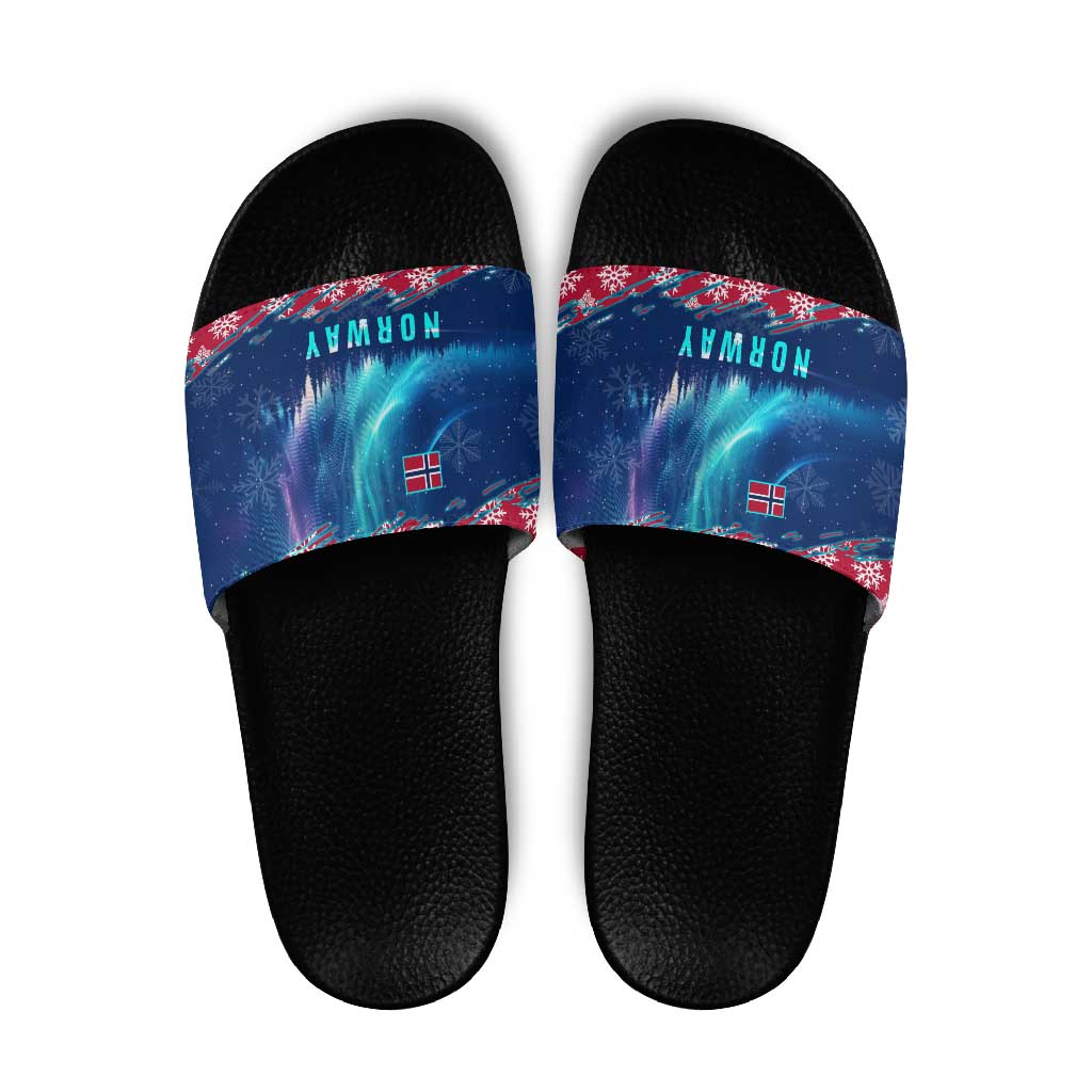 Norway Christmas Slide Sandals with Northern Lights Snowflake Pattern and Nordic Forest TS04