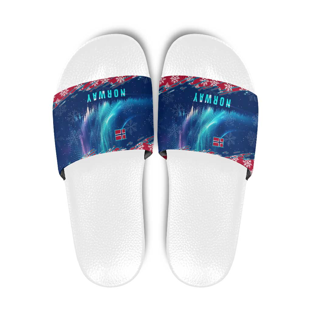 Norway Christmas Slide Sandals with Northern Lights Snowflake Pattern and Nordic Forest TS04