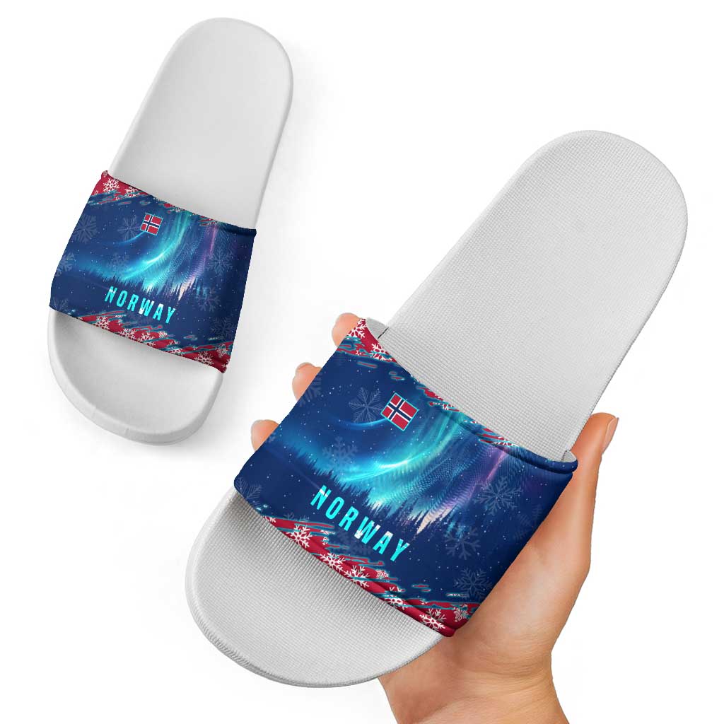 Norway Christmas Slide Sandals with Northern Lights Snowflake Pattern and Nordic Forest TS04