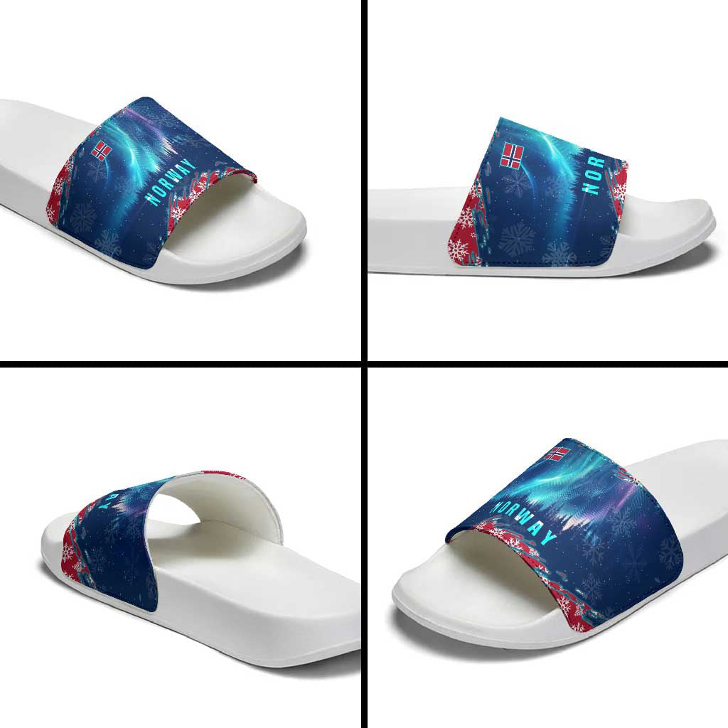 Norway Christmas Slide Sandals with Northern Lights Snowflake Pattern and Nordic Forest TS04