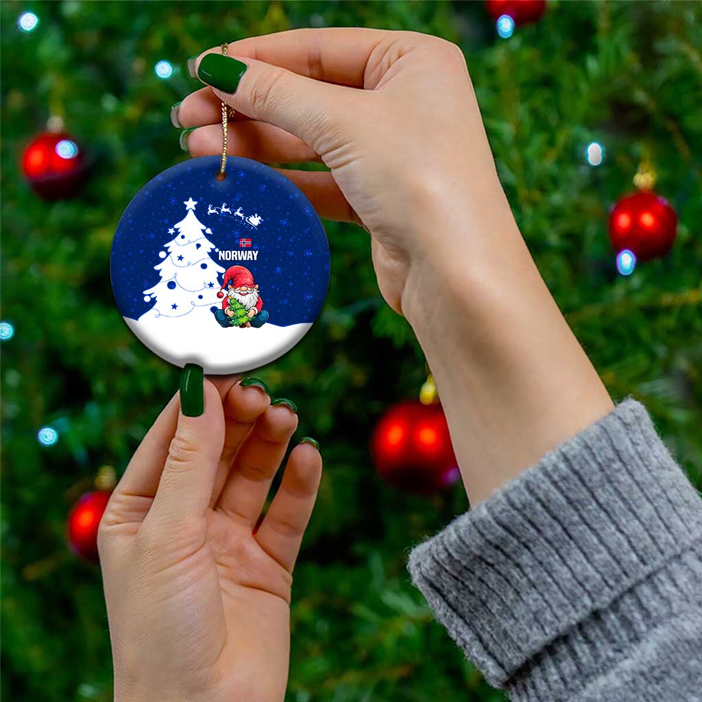 Norway Christmas Ceramic Ornament with Nordic Gnome Santa White Tree and Snowflake TS04
