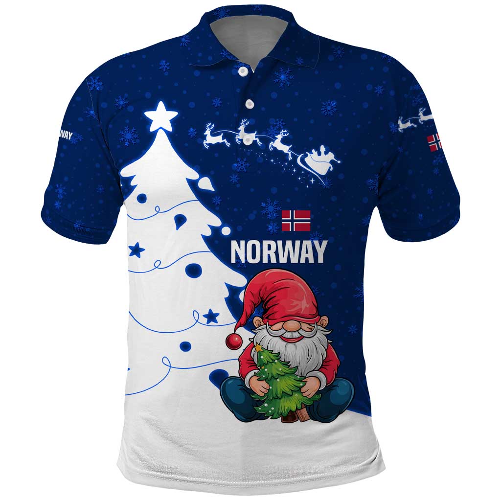 Norway Christmas Polo Shirt with Nordic Gnome Santa White Tree and Snowflake TS04