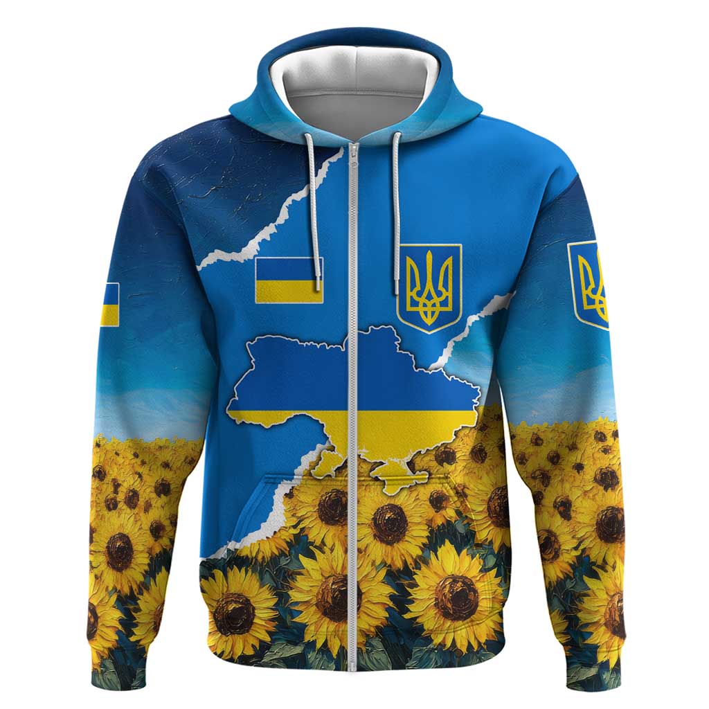 Ukraine Pride Hoodie Map, Flag & Tryzub with Sunflower Field Patriotic TS04