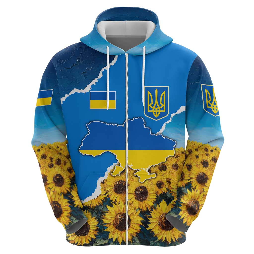 Ukraine Pride Hoodie Map, Flag & Tryzub with Sunflower Field Patriotic TS04