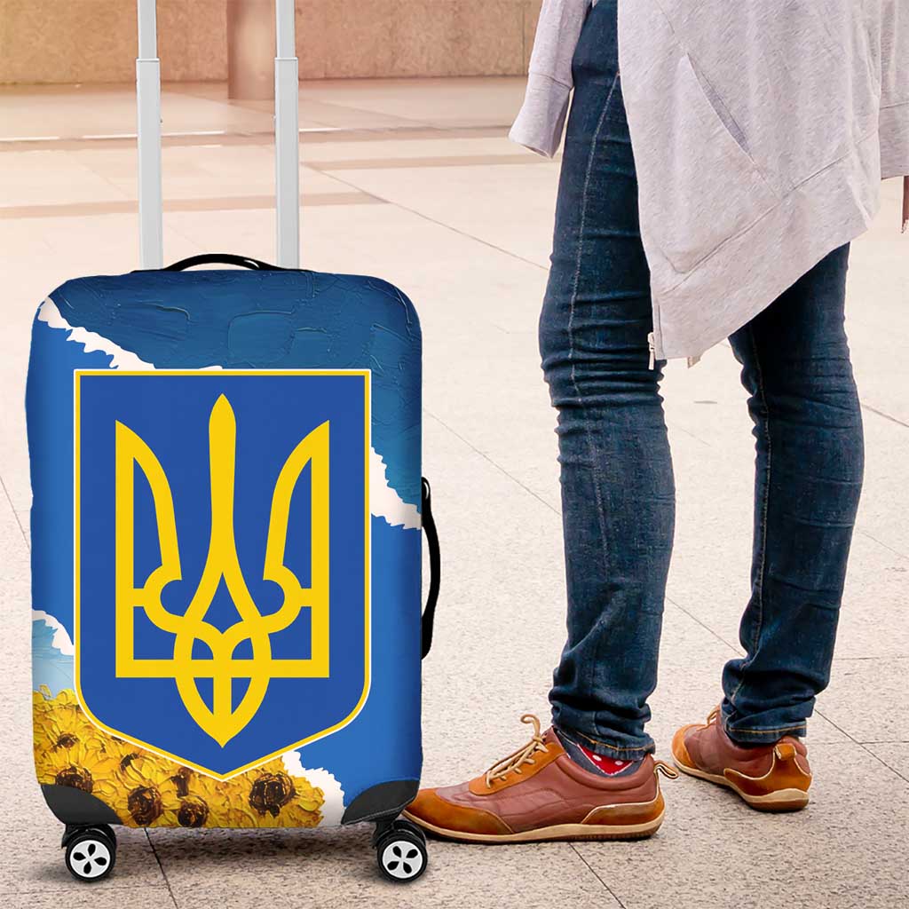 Ukraine Pride Luggage Cover Map, Flag & Tryzub with Sunflower Field Patriotic TS04