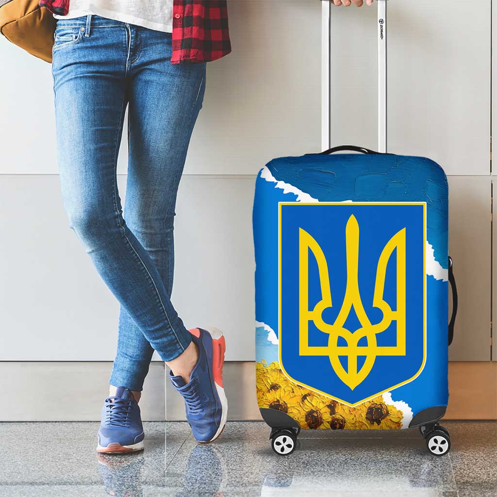 Ukraine Pride Luggage Cover Map, Flag & Tryzub with Sunflower Field Patriotic TS04