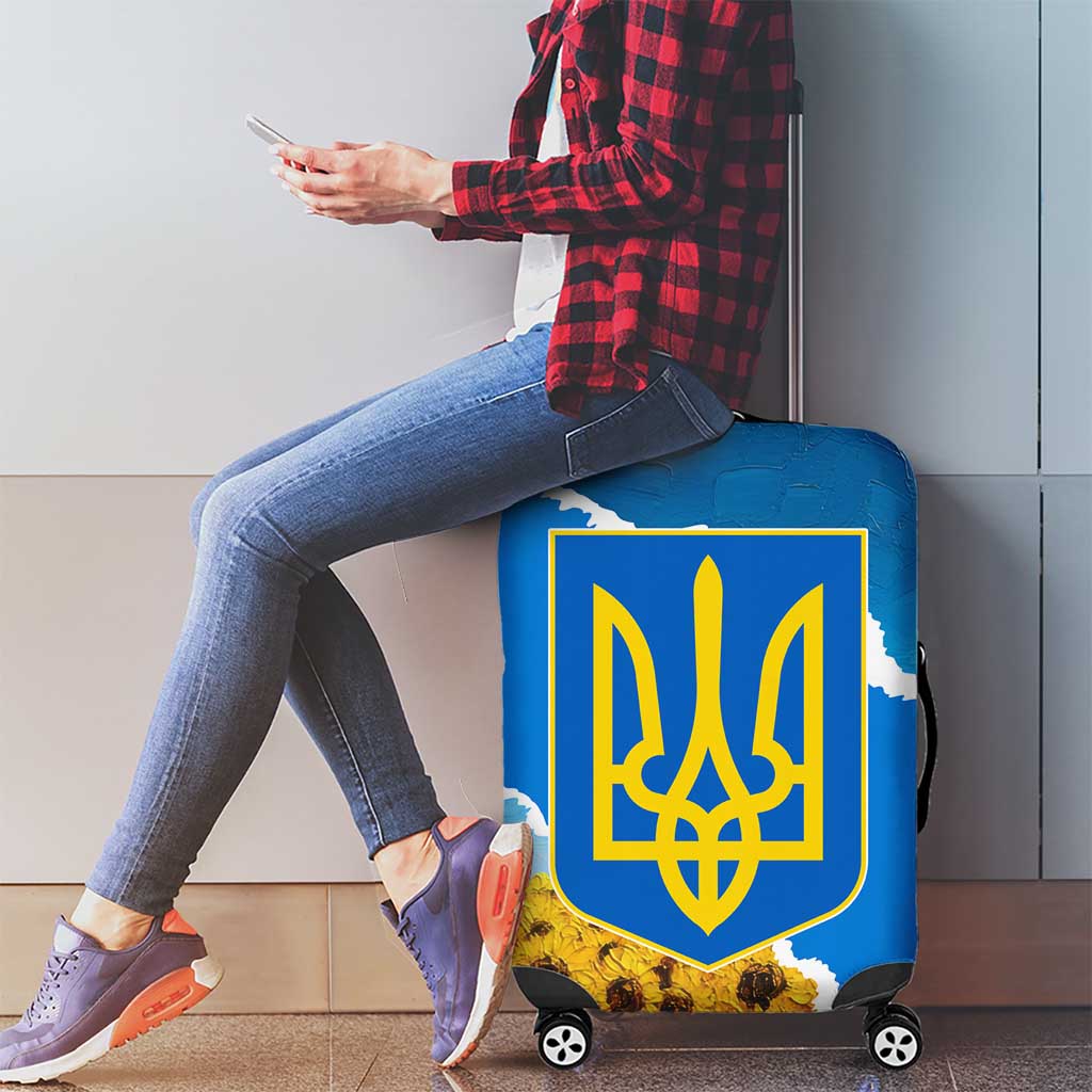 Ukraine Pride Luggage Cover Map, Flag & Tryzub with Sunflower Field Patriotic TS04