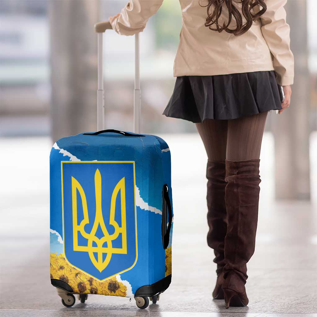 Ukraine Pride Luggage Cover Map, Flag & Tryzub with Sunflower Field Patriotic TS04