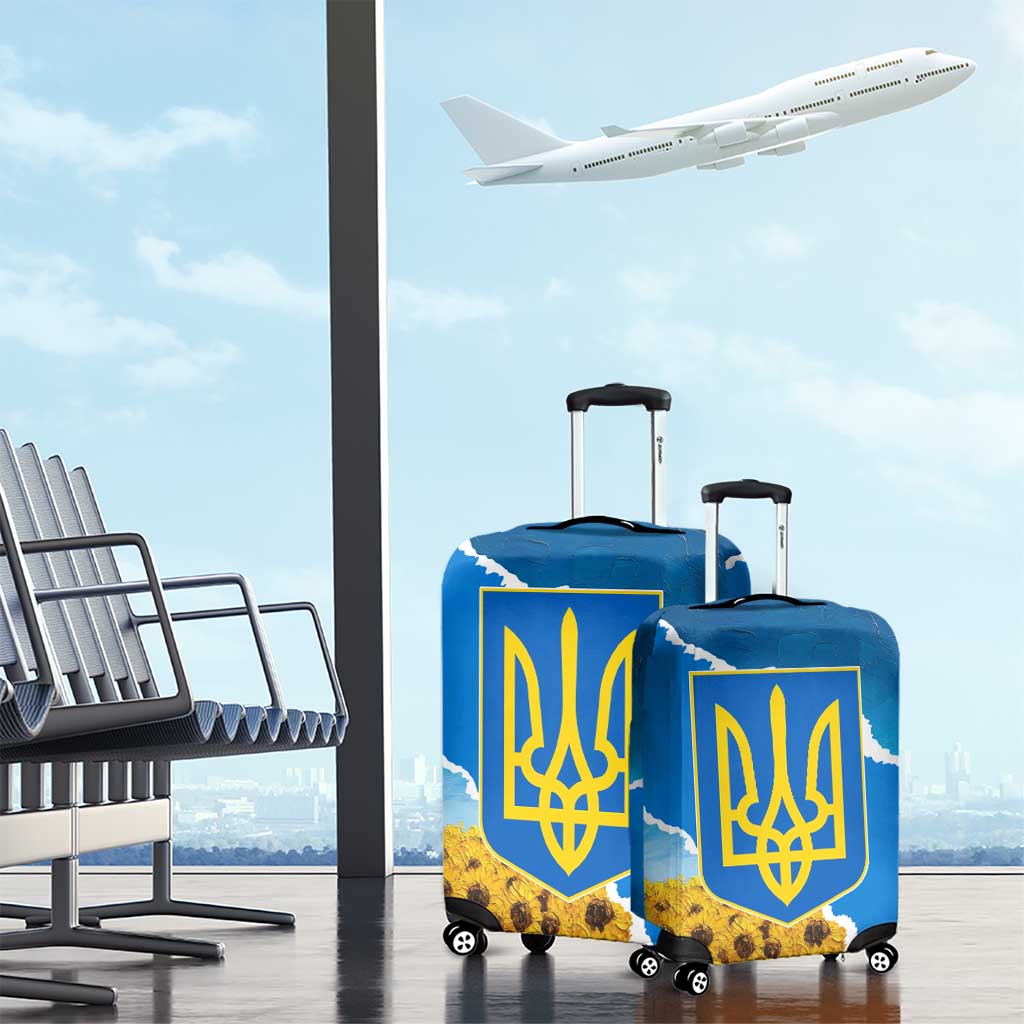 Ukraine Pride Luggage Cover Map, Flag & Tryzub with Sunflower Field Patriotic TS04