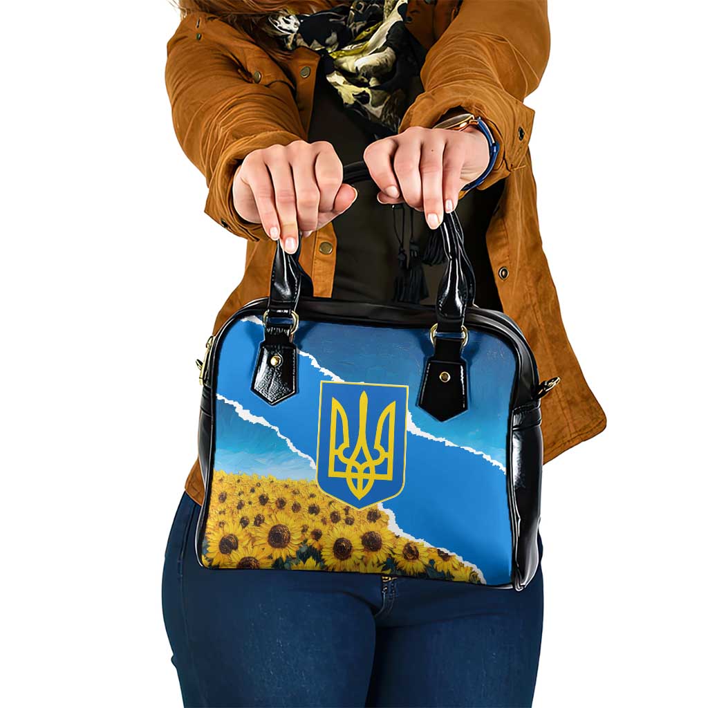 Ukraine Pride Shoulder Handbag Map, Flag & Tryzub with Sunflower Field Patriotic TS04