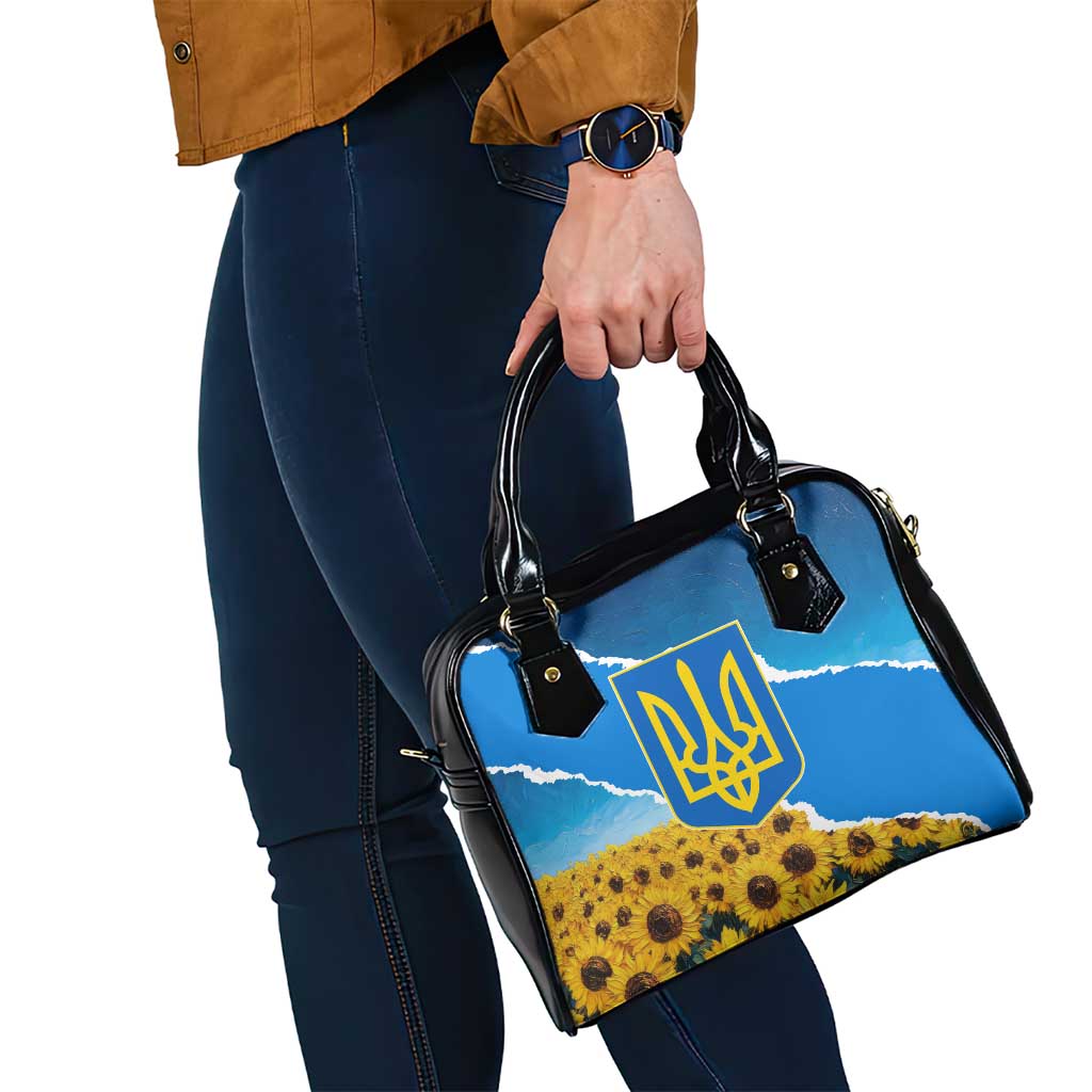 Ukraine Pride Shoulder Handbag Map, Flag & Tryzub with Sunflower Field Patriotic TS04