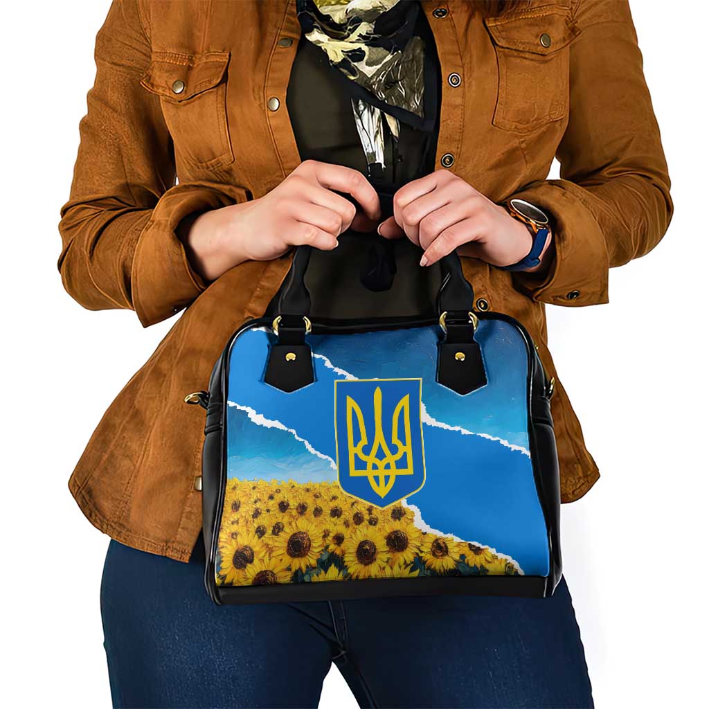 Ukraine Pride Shoulder Handbag Map, Flag & Tryzub with Sunflower Field Patriotic TS04