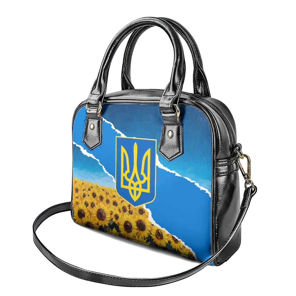 Ukraine Pride Shoulder Handbag Map, Flag & Tryzub with Sunflower Field Patriotic TS04