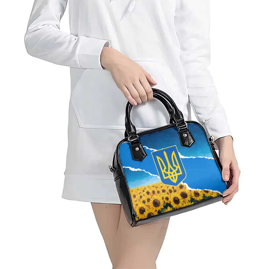 Ukraine Pride Shoulder Handbag Map, Flag & Tryzub with Sunflower Field Patriotic TS04