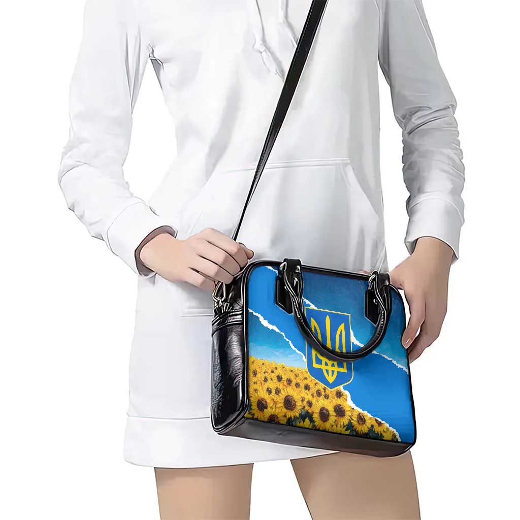 Ukraine Pride Shoulder Handbag Map, Flag & Tryzub with Sunflower Field Patriotic TS04