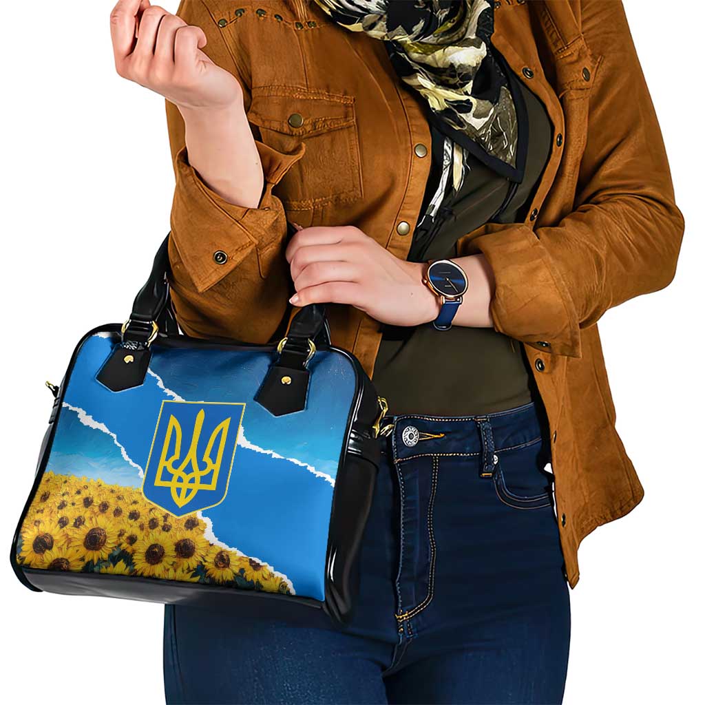 Ukraine Pride Shoulder Handbag Map, Flag & Tryzub with Sunflower Field Patriotic TS04