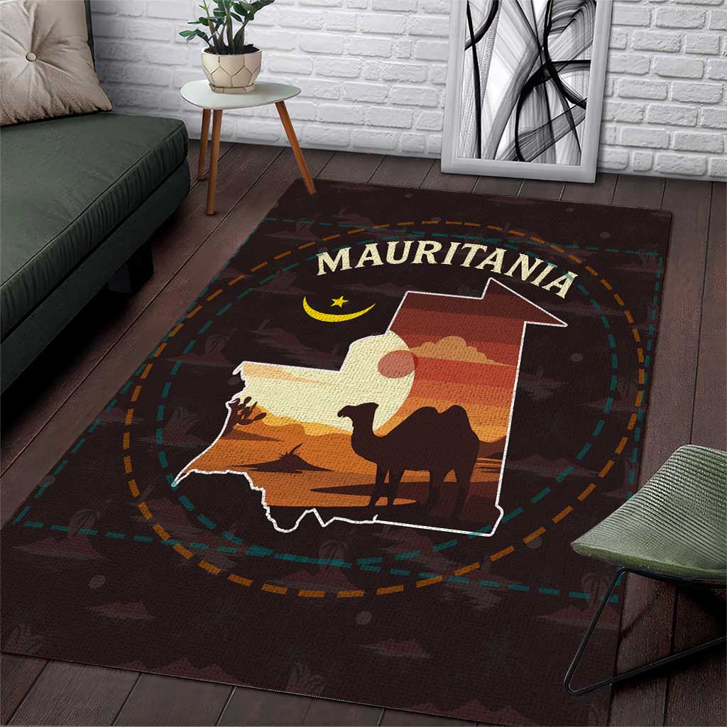 Mauritania Area Rug - Desert Sunset Camel Silhouette and Flag Accents TS04