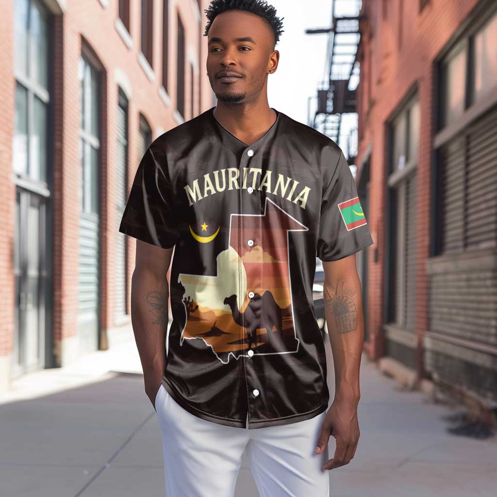 Mauritania Baseball Jersey - Desert Sunset Camel Silhouette and Flag Accents TS04