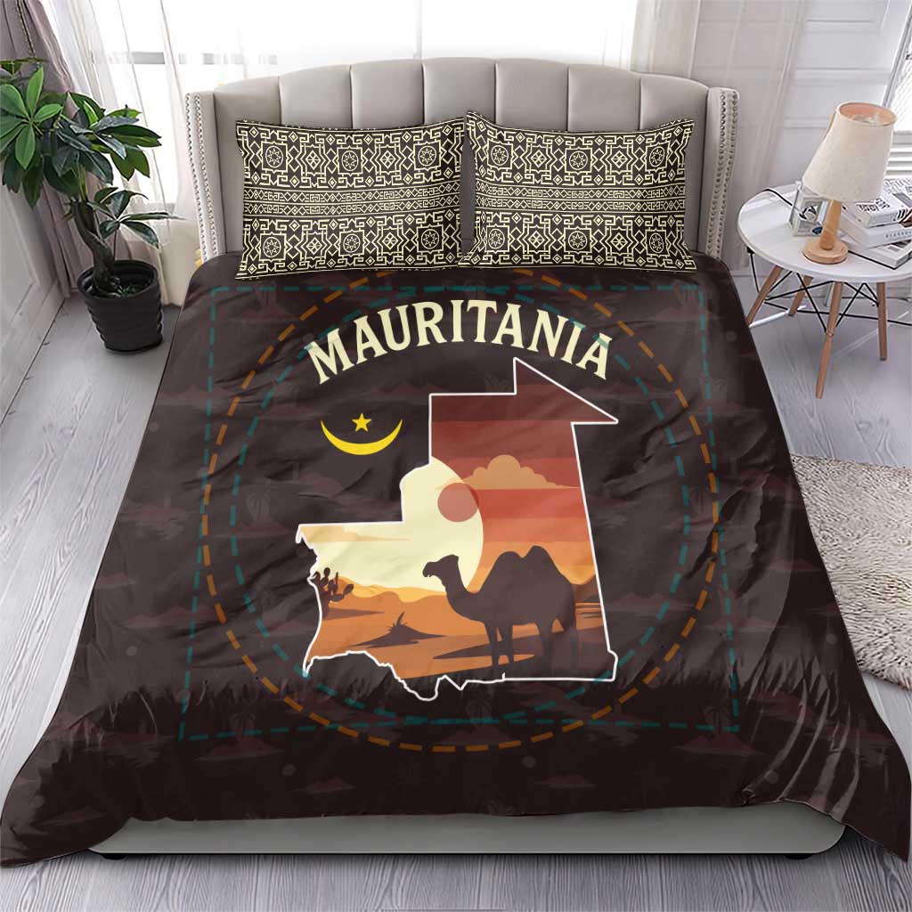 Mauritania Bedding Set - Desert Sunset Camel Silhouette and Flag Accents TS04