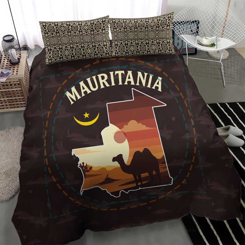 Mauritania Bedding Set - Desert Sunset Camel Silhouette and Flag Accents TS04