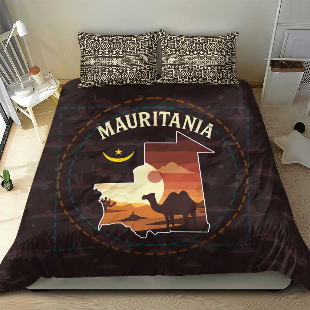 Mauritania Bedding Set - Desert Sunset Camel Silhouette and Flag Accents TS04