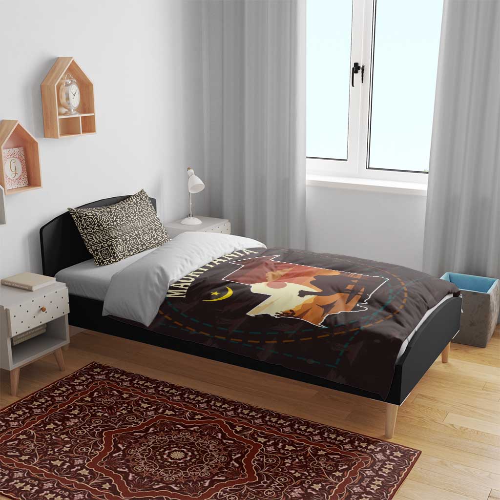 Mauritania Bedding Set - Desert Sunset Camel Silhouette and Flag Accents TS04