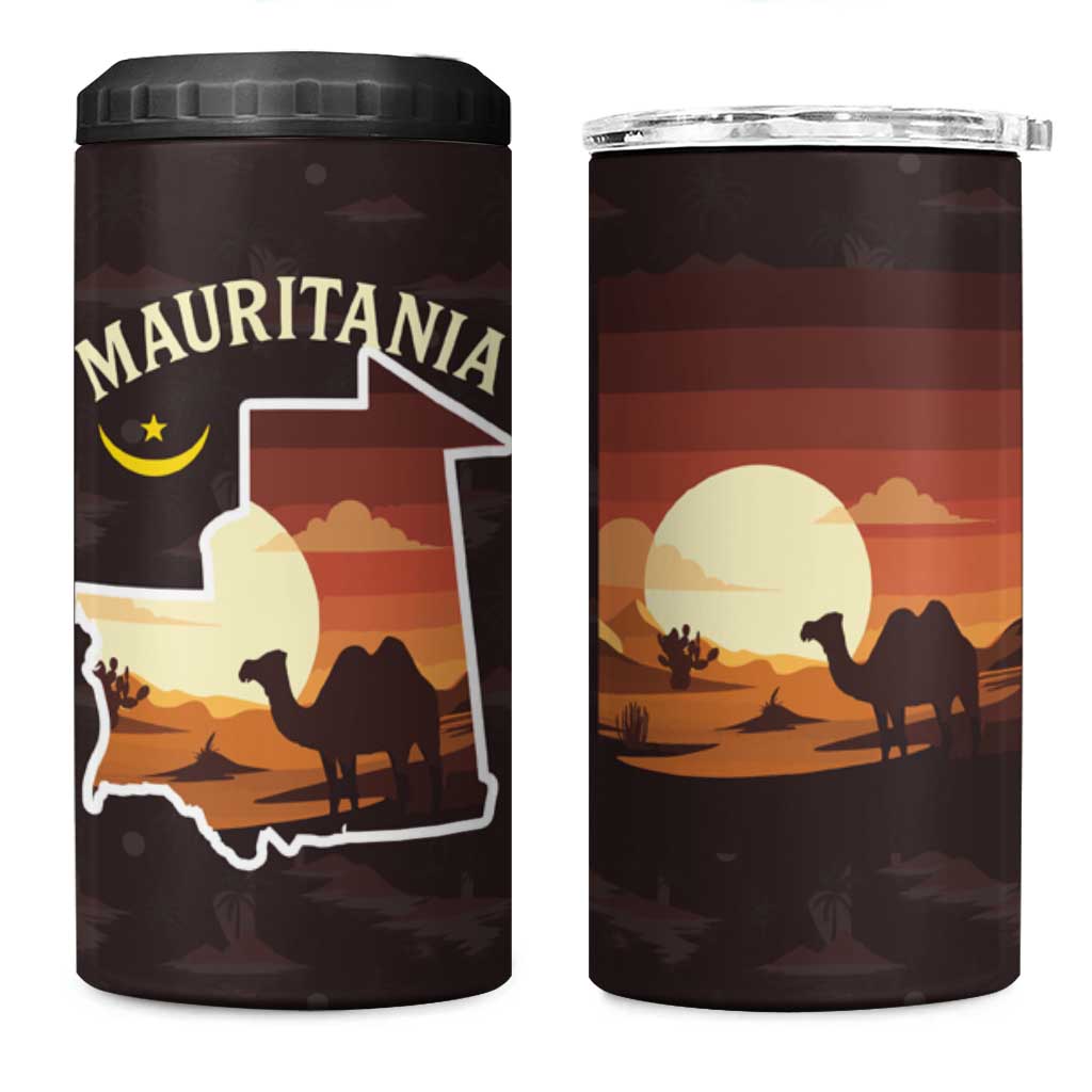 Mauritania 4 in 1 Can Cooler Tumbler - Desert Sunset Camel Silhouette and Flag Accents TS04