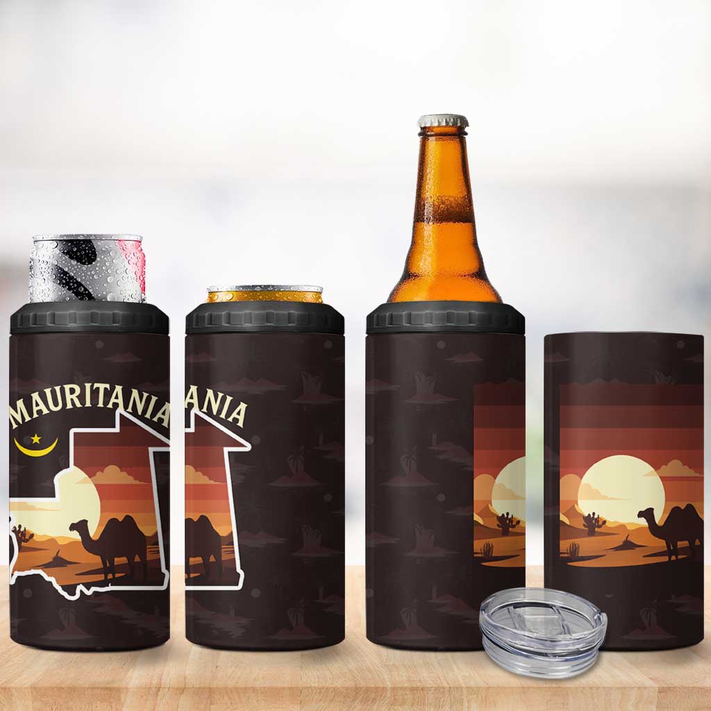 Mauritania 4 in 1 Can Cooler Tumbler - Desert Sunset Camel Silhouette and Flag Accents TS04