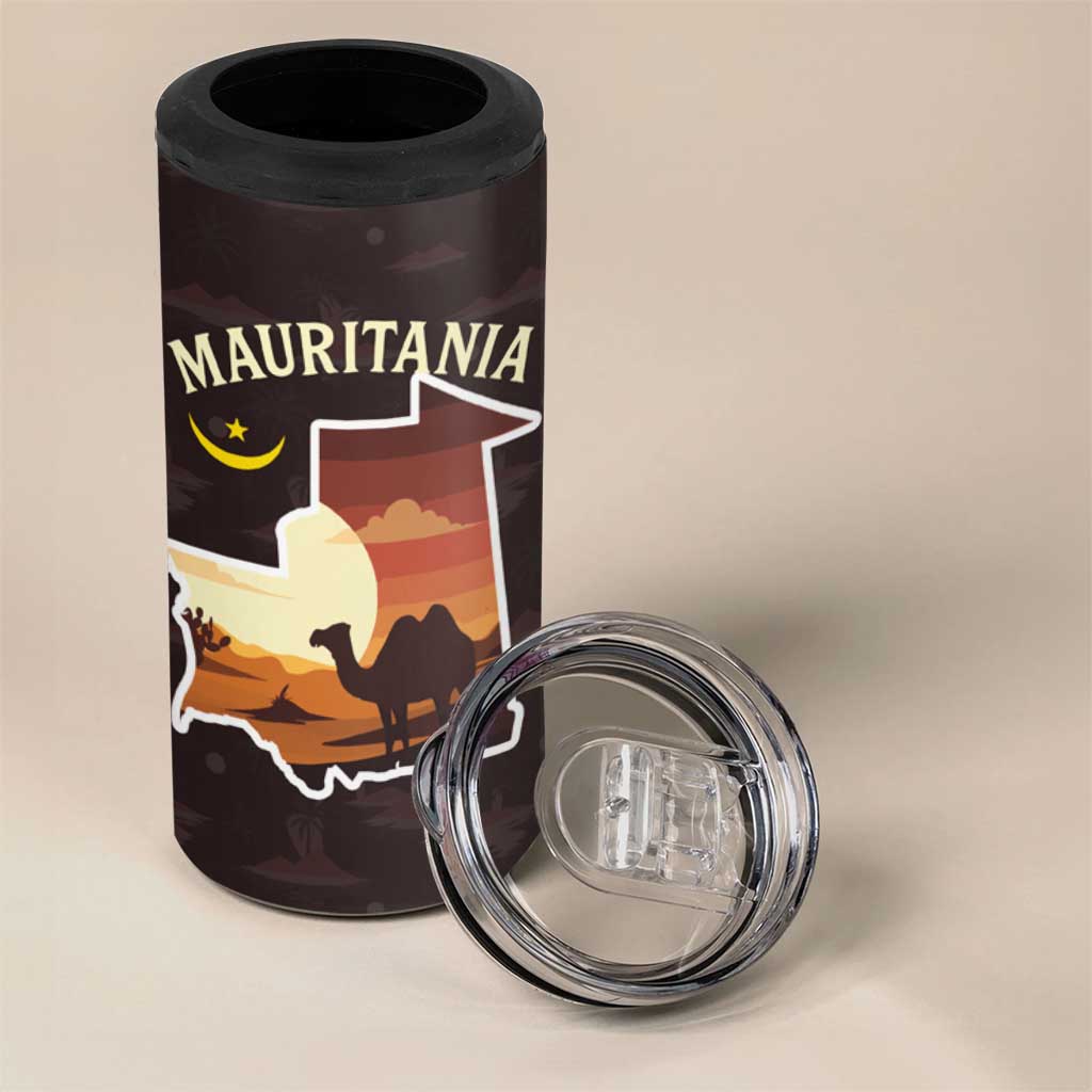 Mauritania 4 in 1 Can Cooler Tumbler - Desert Sunset Camel Silhouette and Flag Accents TS04