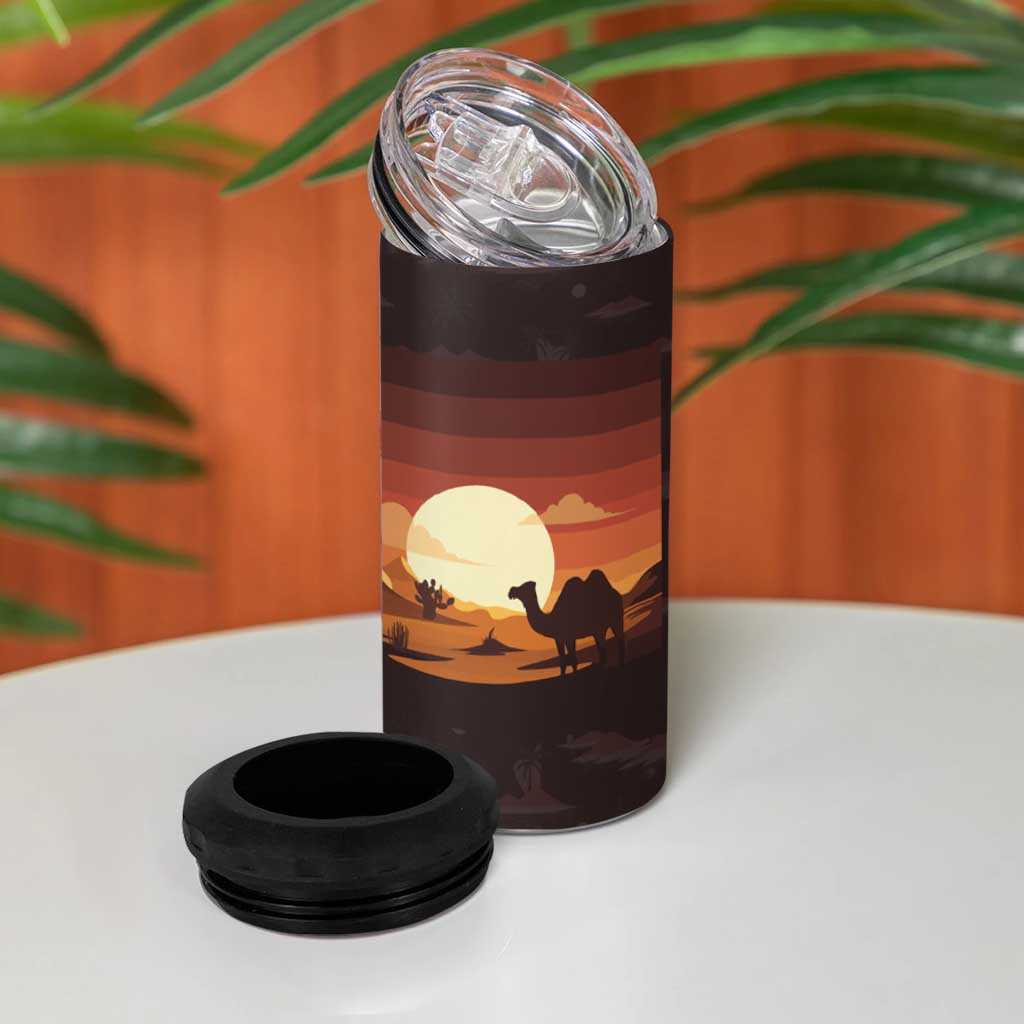 Mauritania 4 in 1 Can Cooler Tumbler - Desert Sunset Camel Silhouette and Flag Accents TS04