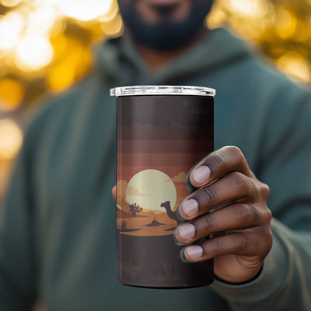 Mauritania 4 in 1 Can Cooler Tumbler - Desert Sunset Camel Silhouette and Flag Accents TS04