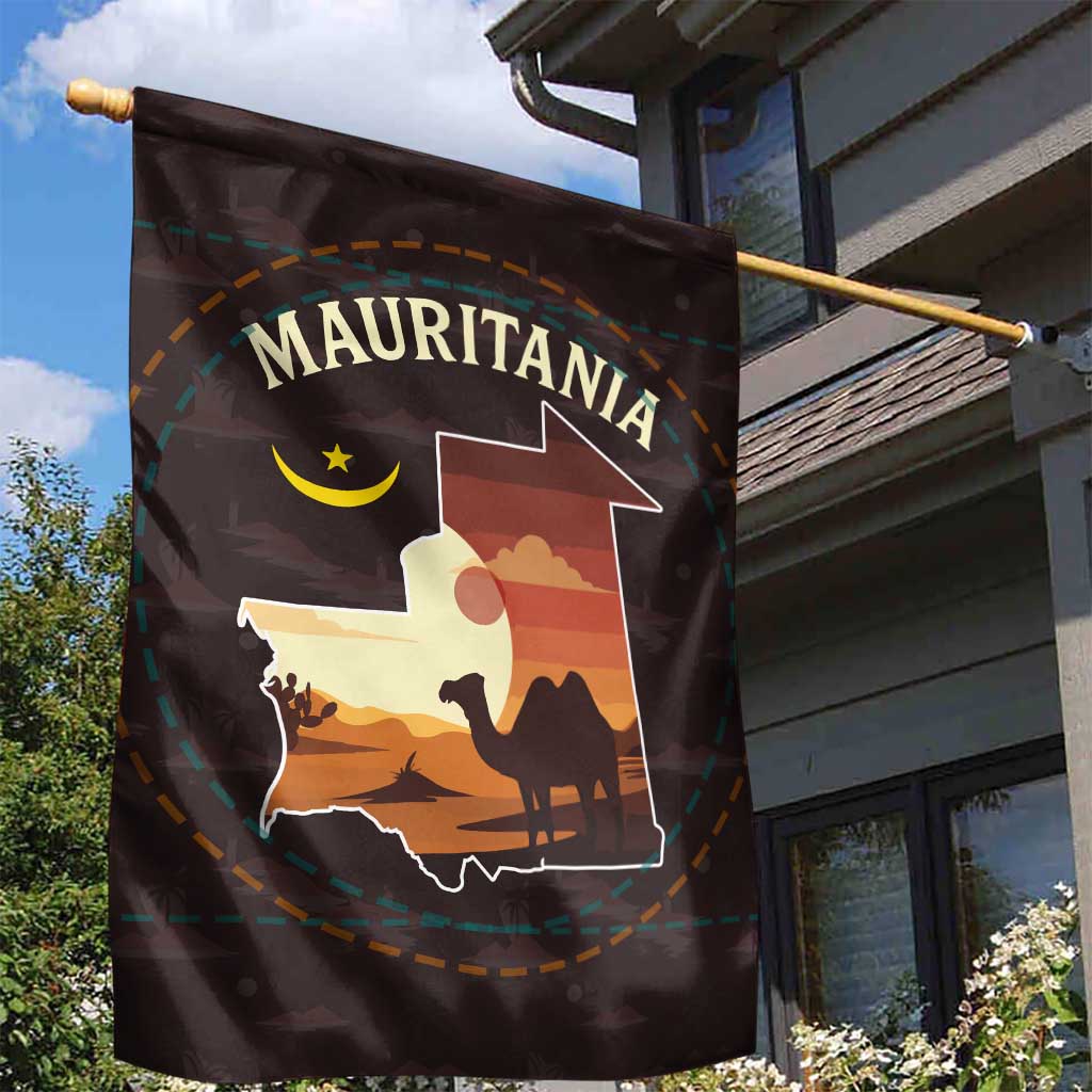Mauritania Garden Flag - Desert Sunset Camel Silhouette and Flag Accents TS04