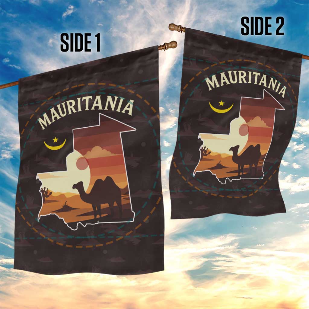 Mauritania Garden Flag - Desert Sunset Camel Silhouette and Flag Accents TS04