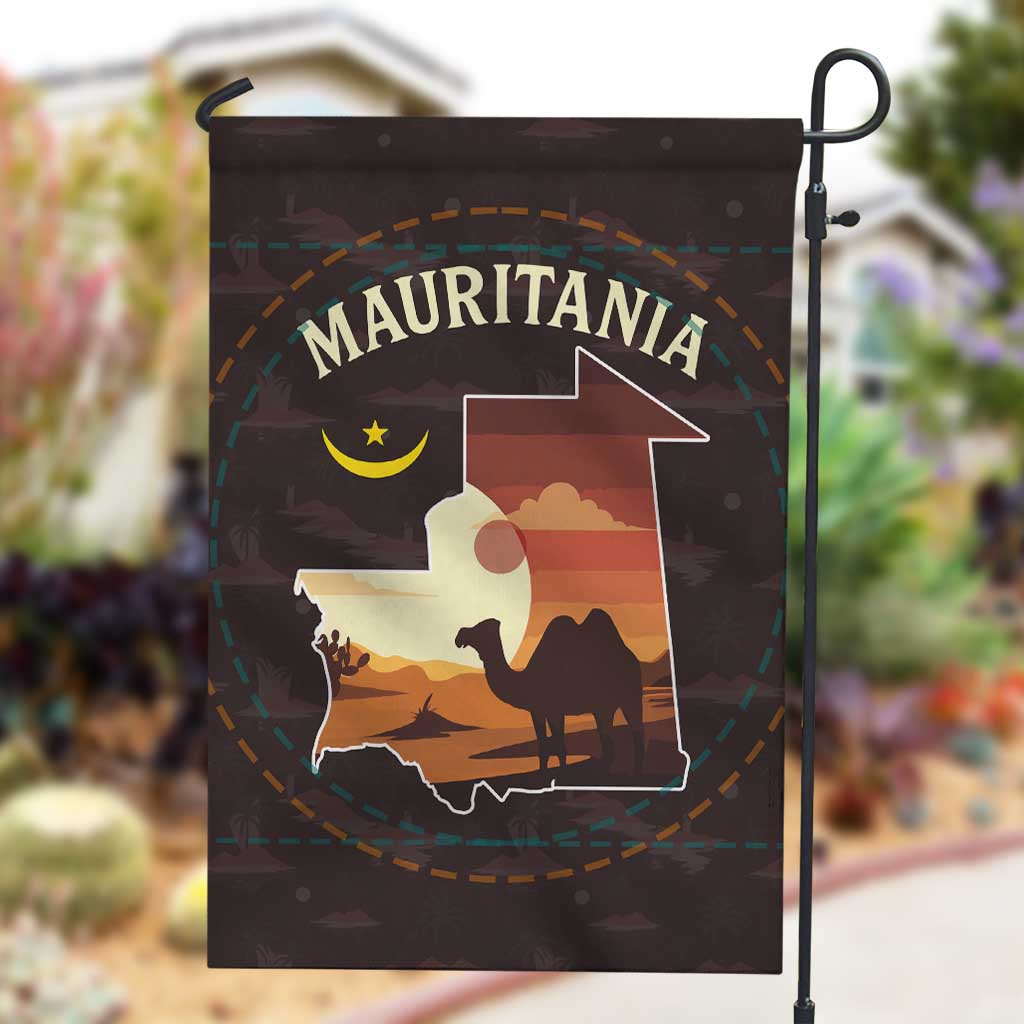 Mauritania Garden Flag - Desert Sunset Camel Silhouette and Flag Accents TS04