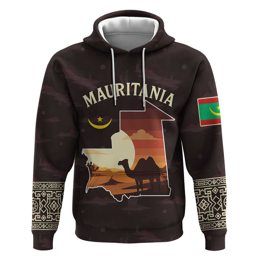 Mauritania Hoodie with Desert Sunset Camel Silhouette and Flag Accents TS04