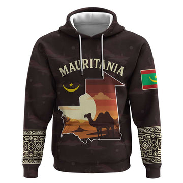 Mauritania Hoodie with Desert Sunset Camel Silhouette and Flag Accents TS04