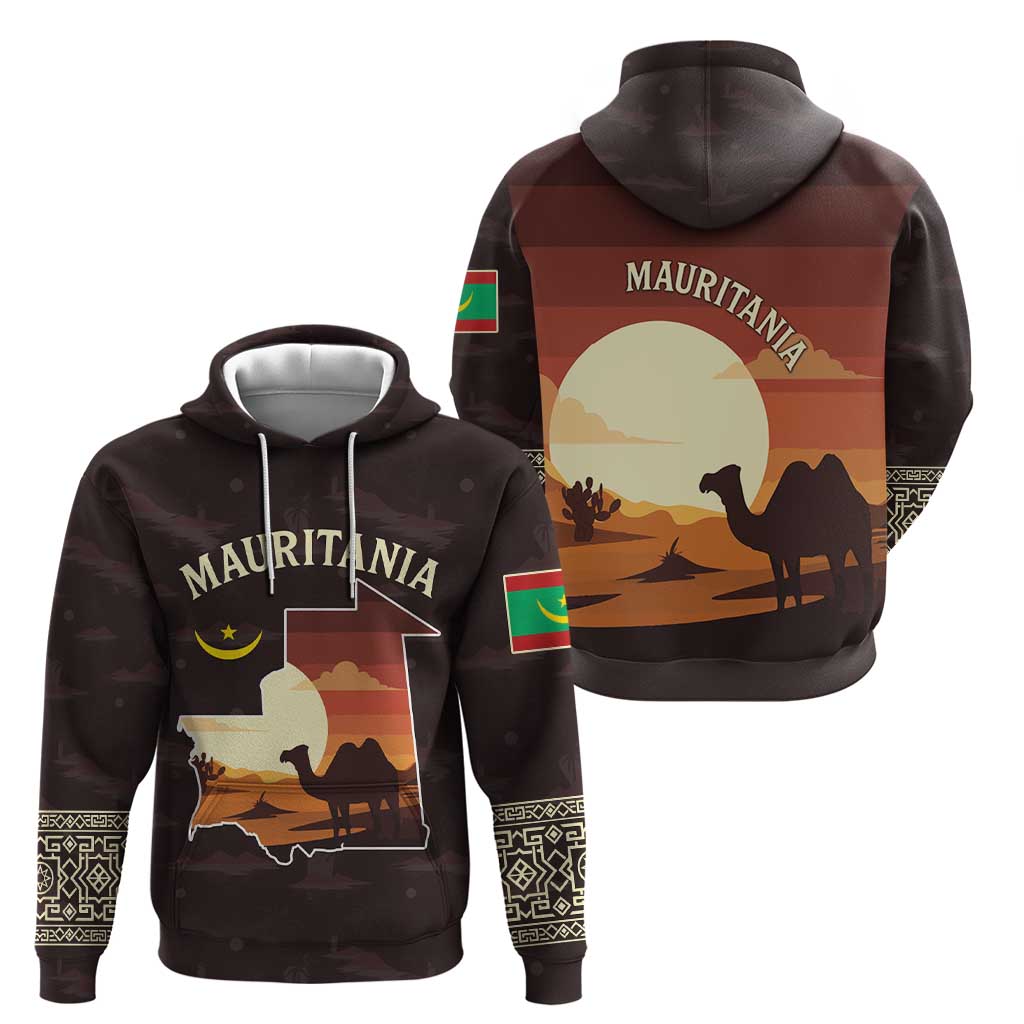 Mauritania Hoodie with Desert Sunset Camel Silhouette and Flag Accents TS04