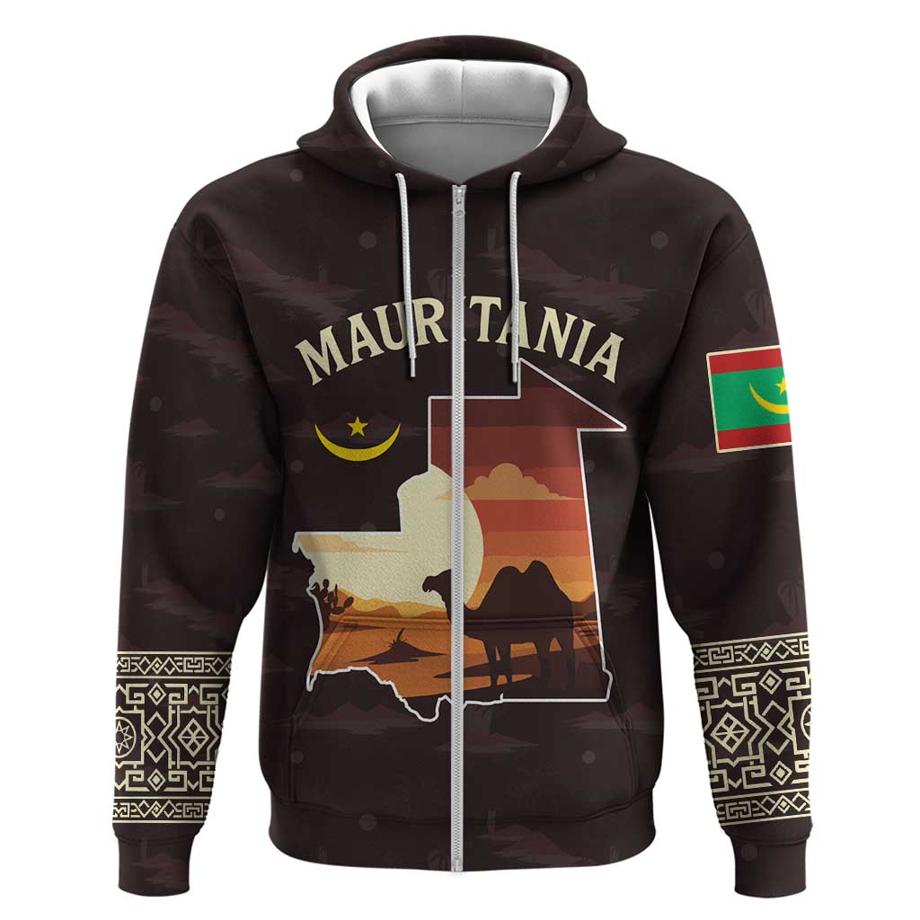 Mauritania Hoodie with Desert Sunset Camel Silhouette and Flag Accents TS04