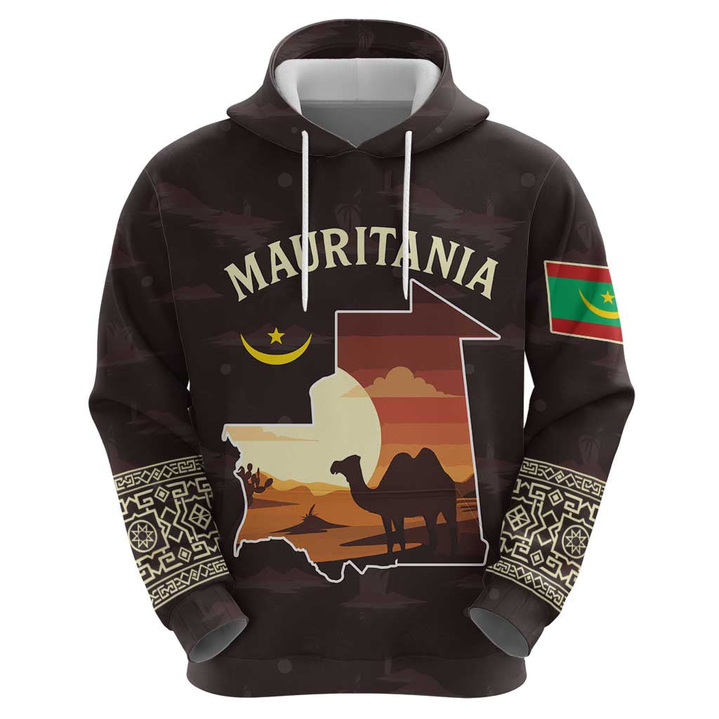 Mauritania Hoodie with Desert Sunset Camel Silhouette and Flag Accents TS04