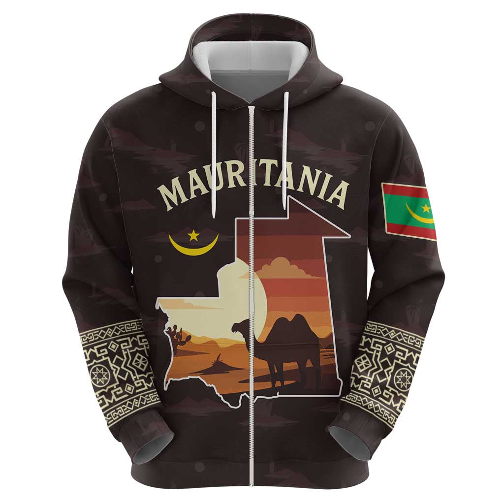 Mauritania Hoodie with Desert Sunset Camel Silhouette and Flag Accents TS04