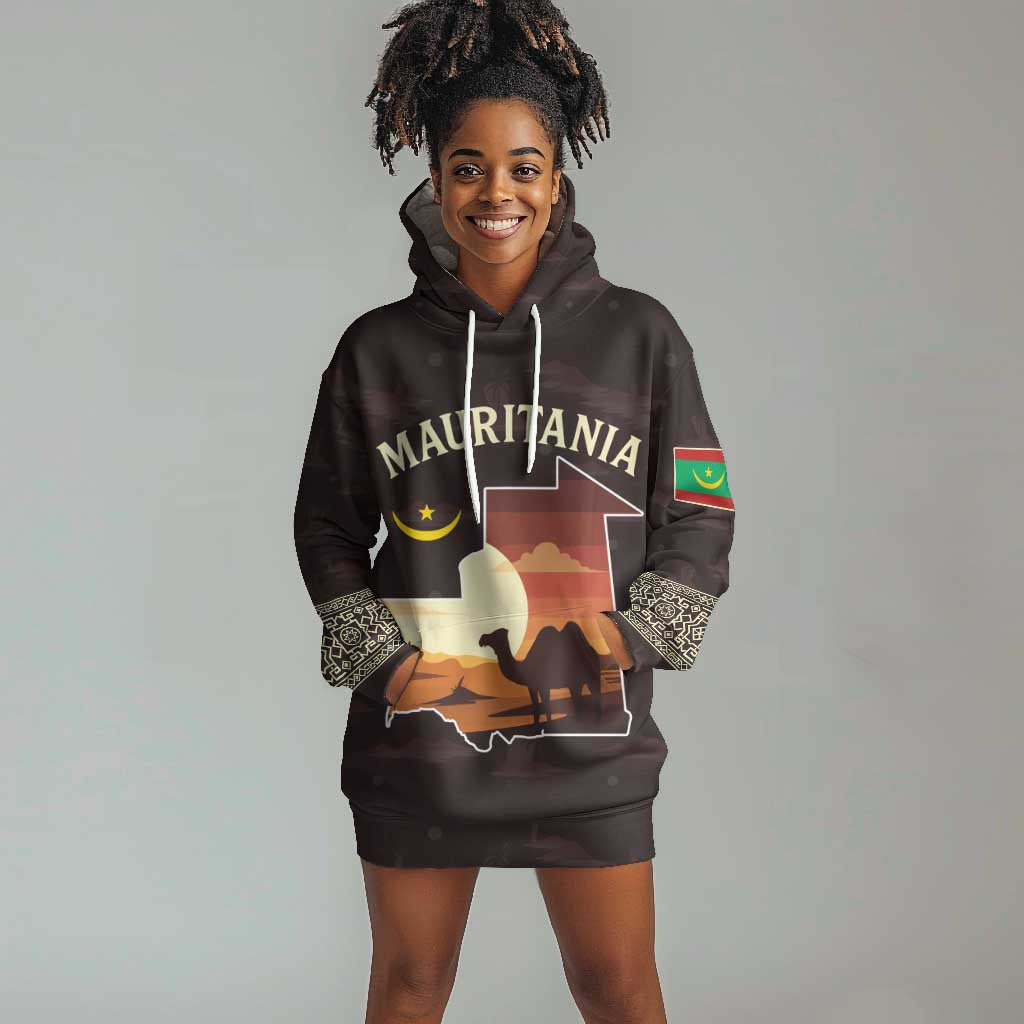 Mauritania Hoodie Dress - Desert Sunset Camel Silhouette and Flag Accents TS04