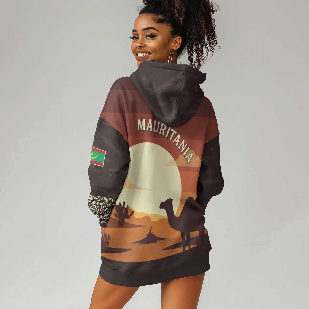 Mauritania Hoodie Dress - Desert Sunset Camel Silhouette and Flag Accents TS04