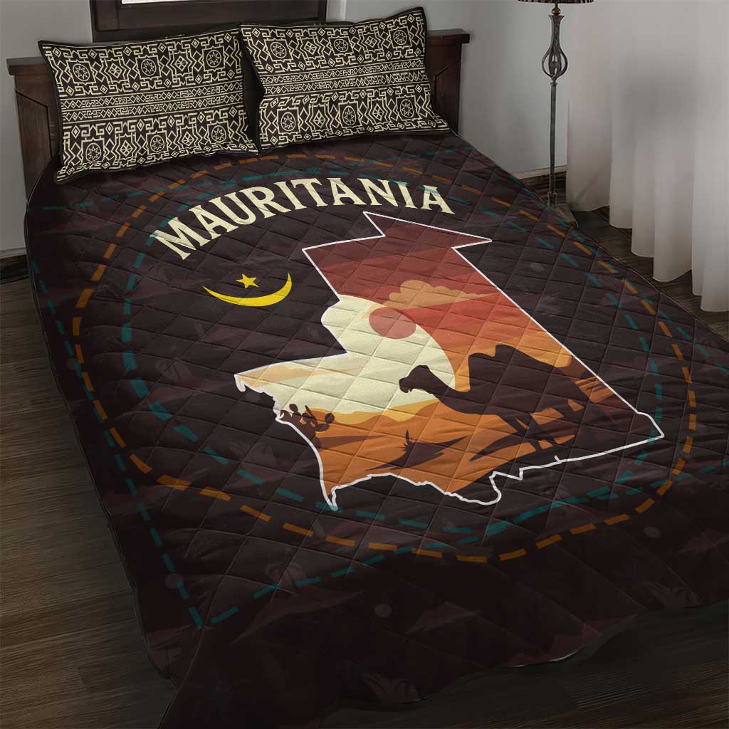 Mauritania Quilt Bed Set - Desert Sunset Camel Silhouette and Flag Accents TS04
