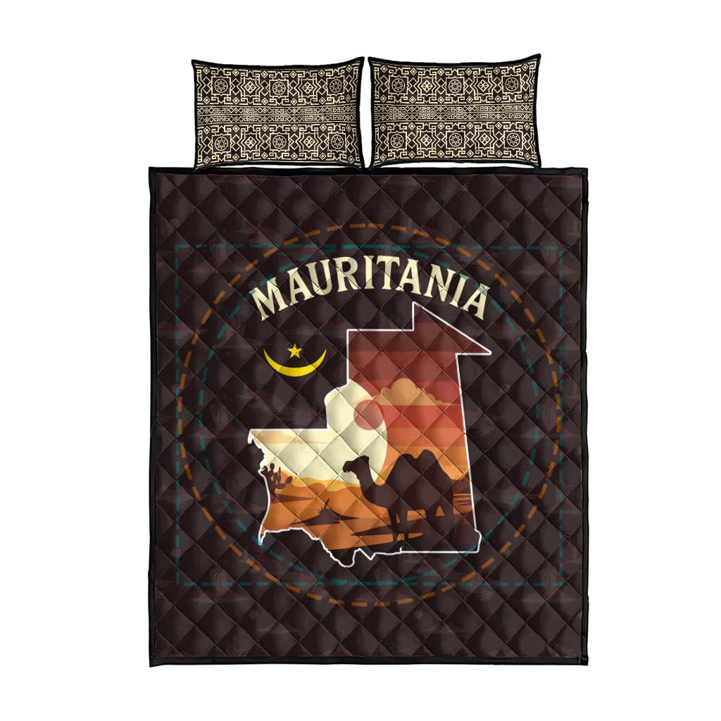 Mauritania Quilt Bed Set - Desert Sunset Camel Silhouette and Flag Accents TS04